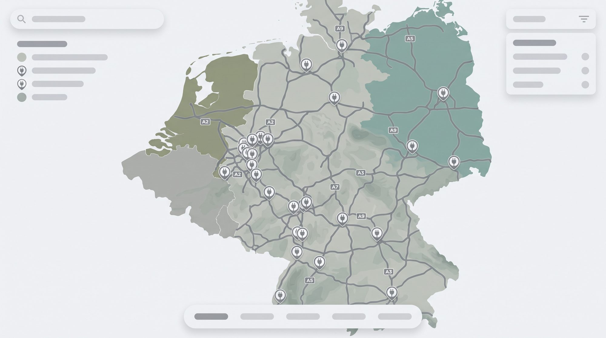 Deutschlandkarte-Motiv mit Hub-Pins an Logistikkorridoren