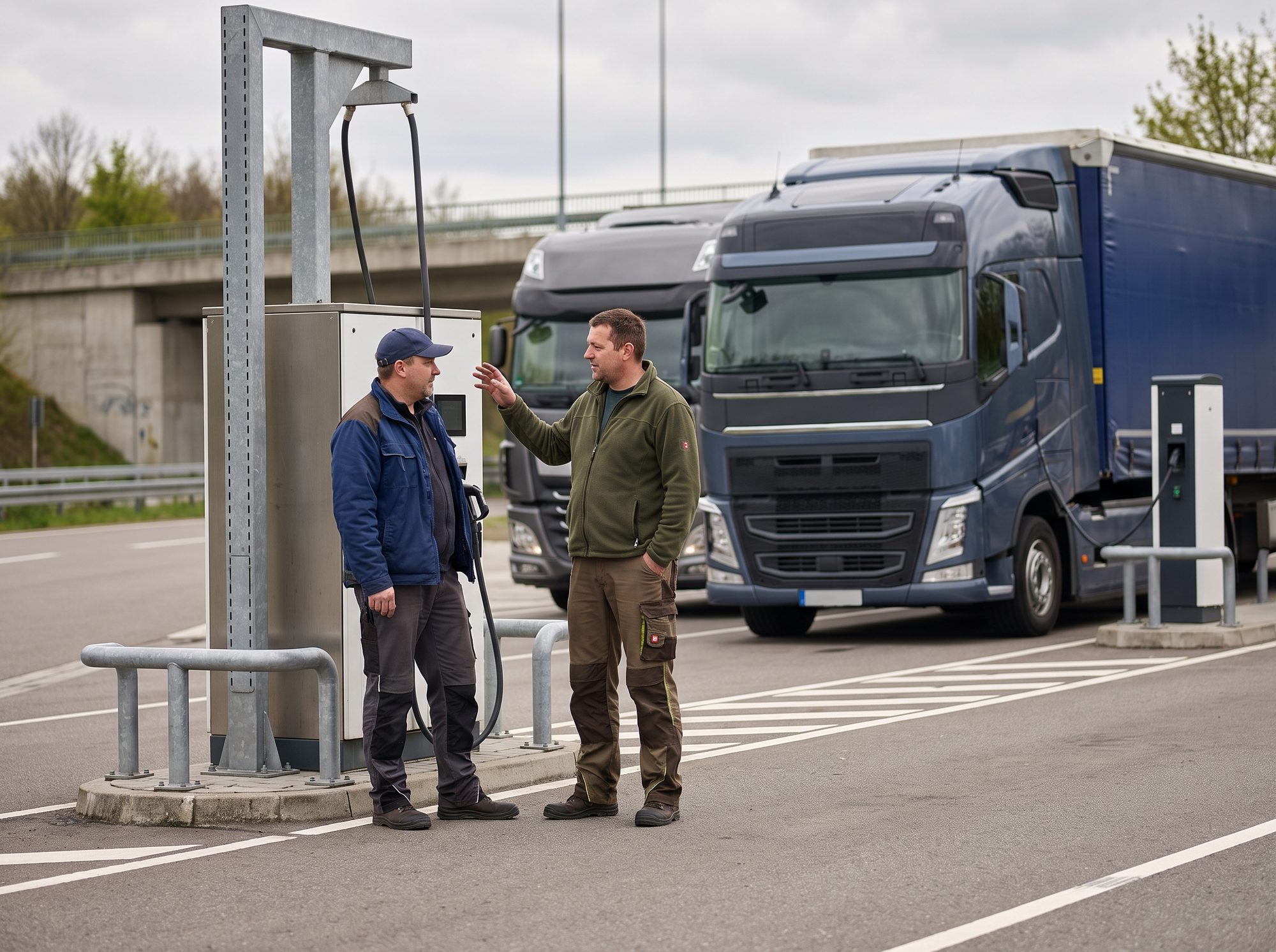 Zwei Fahrer im Gespräch an der Bucht
