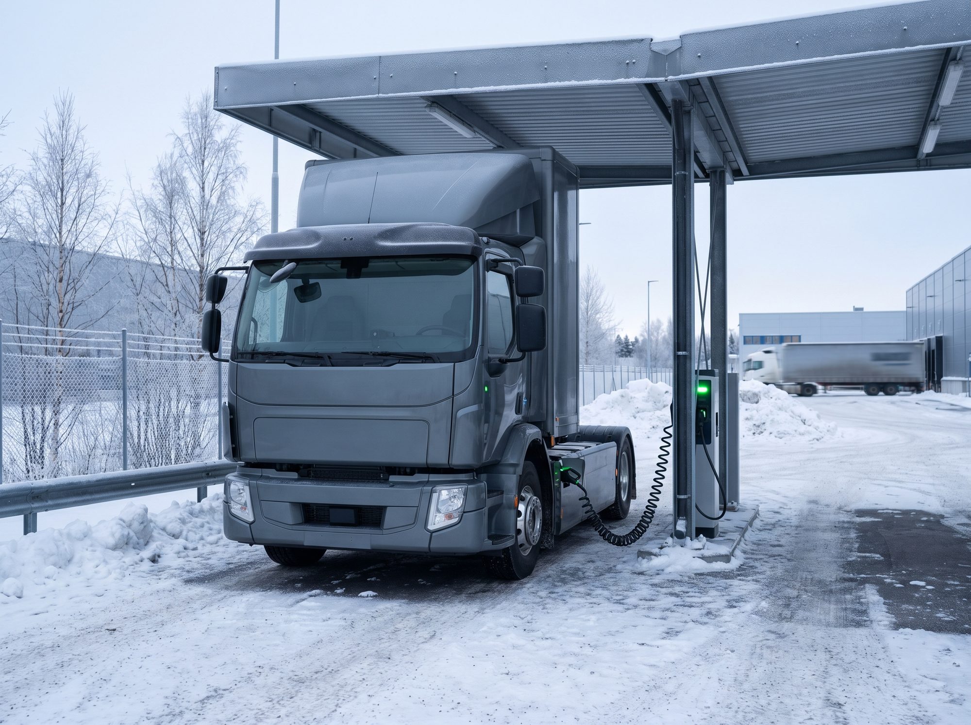E-Lkw beim Winterladen