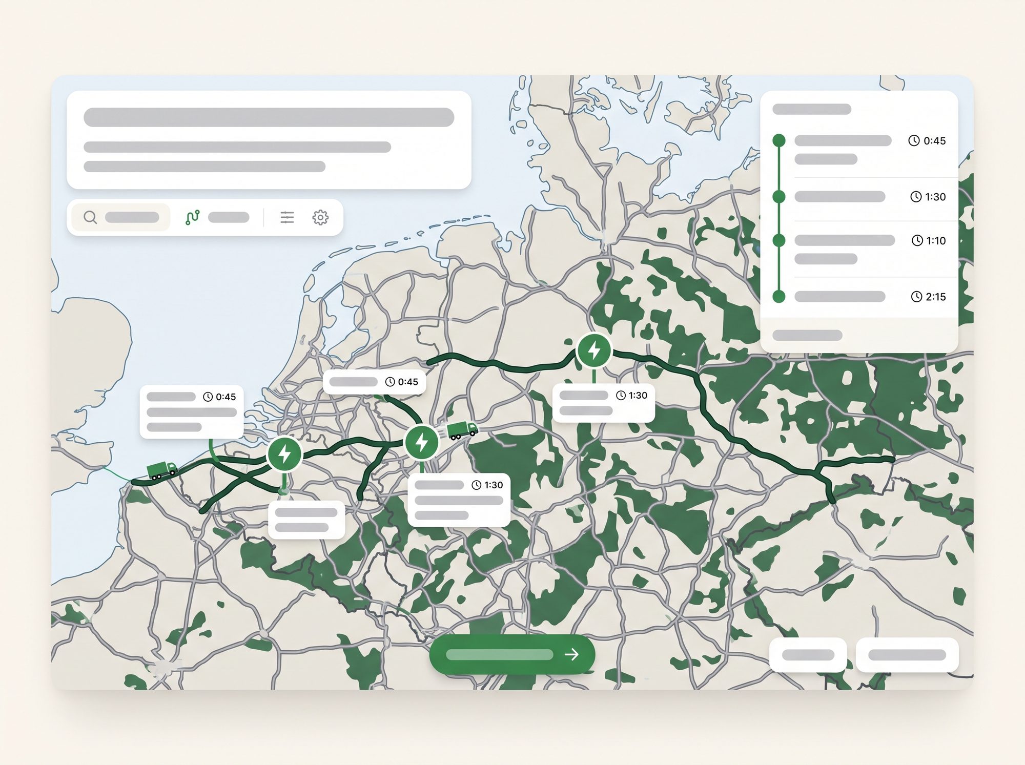 Kartenansicht mit Route und Hubs