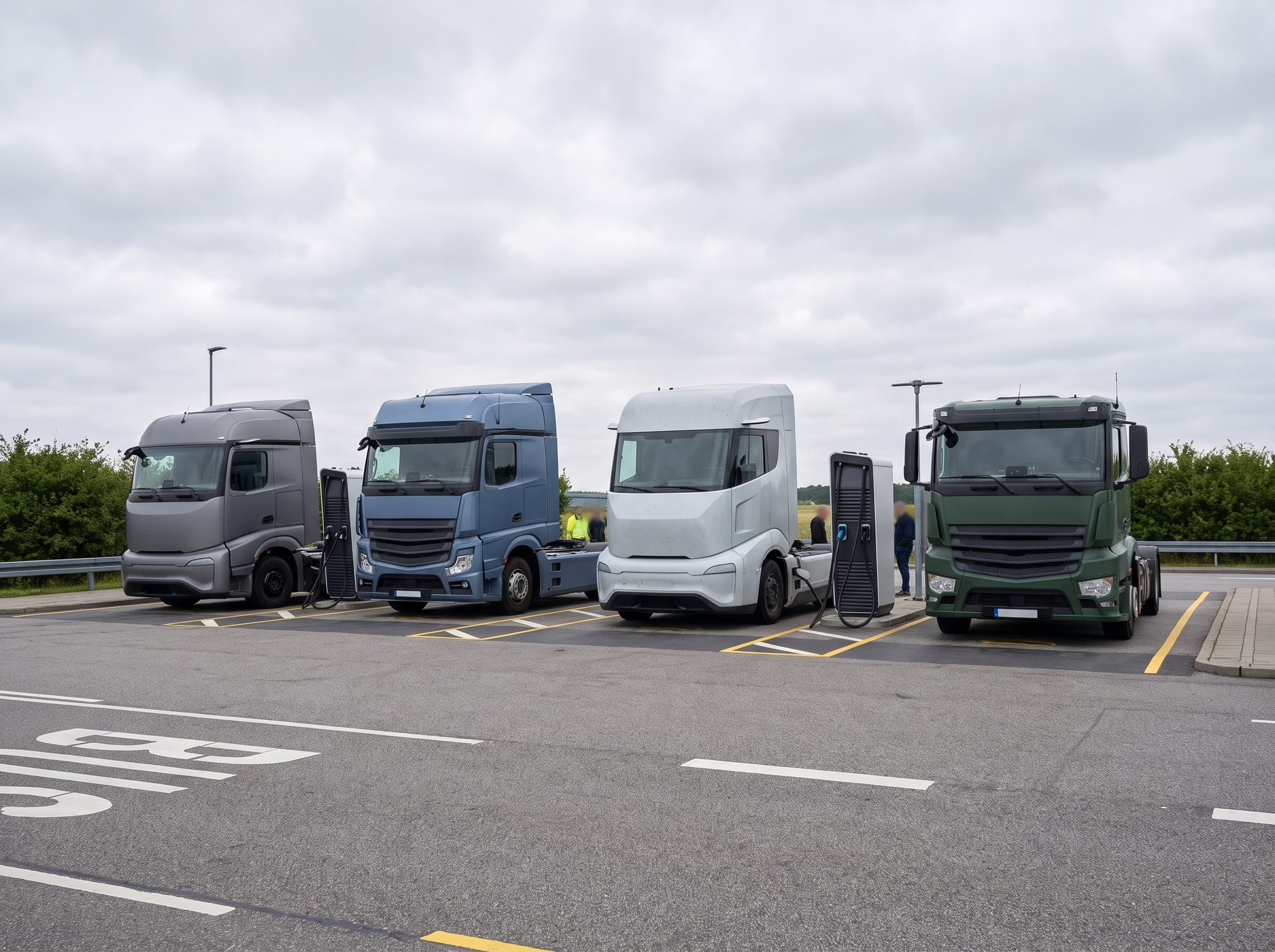 E-Lkw verschiedener Marken in Serie