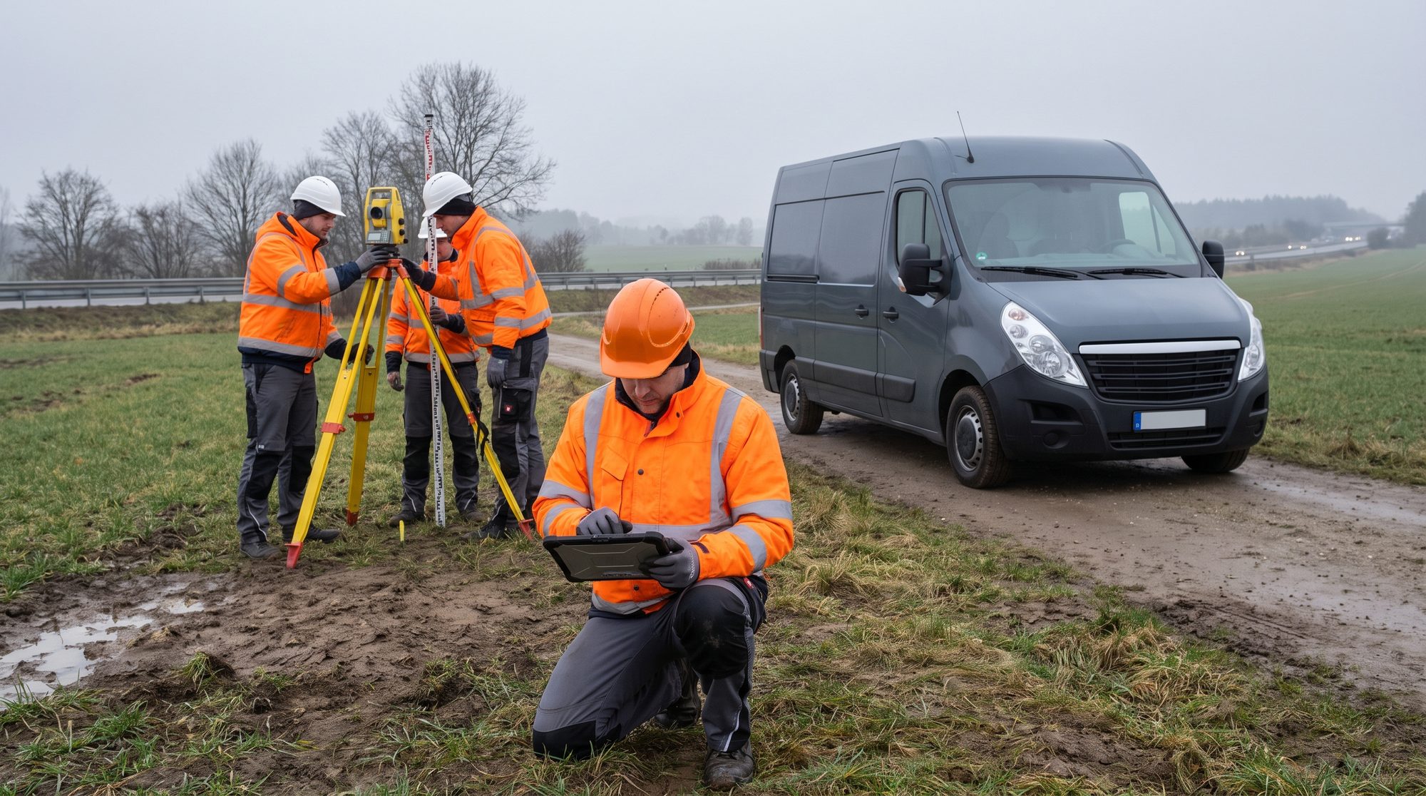 Bauteam/ElectroFleet-Technik auf der Fläche — signalisiert „wir übernehmen das"