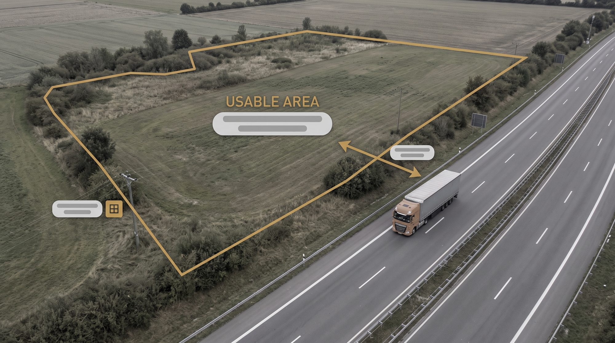 Luftaufnahme Grundstück mit Markierung möglicher Ladepark-Fläche