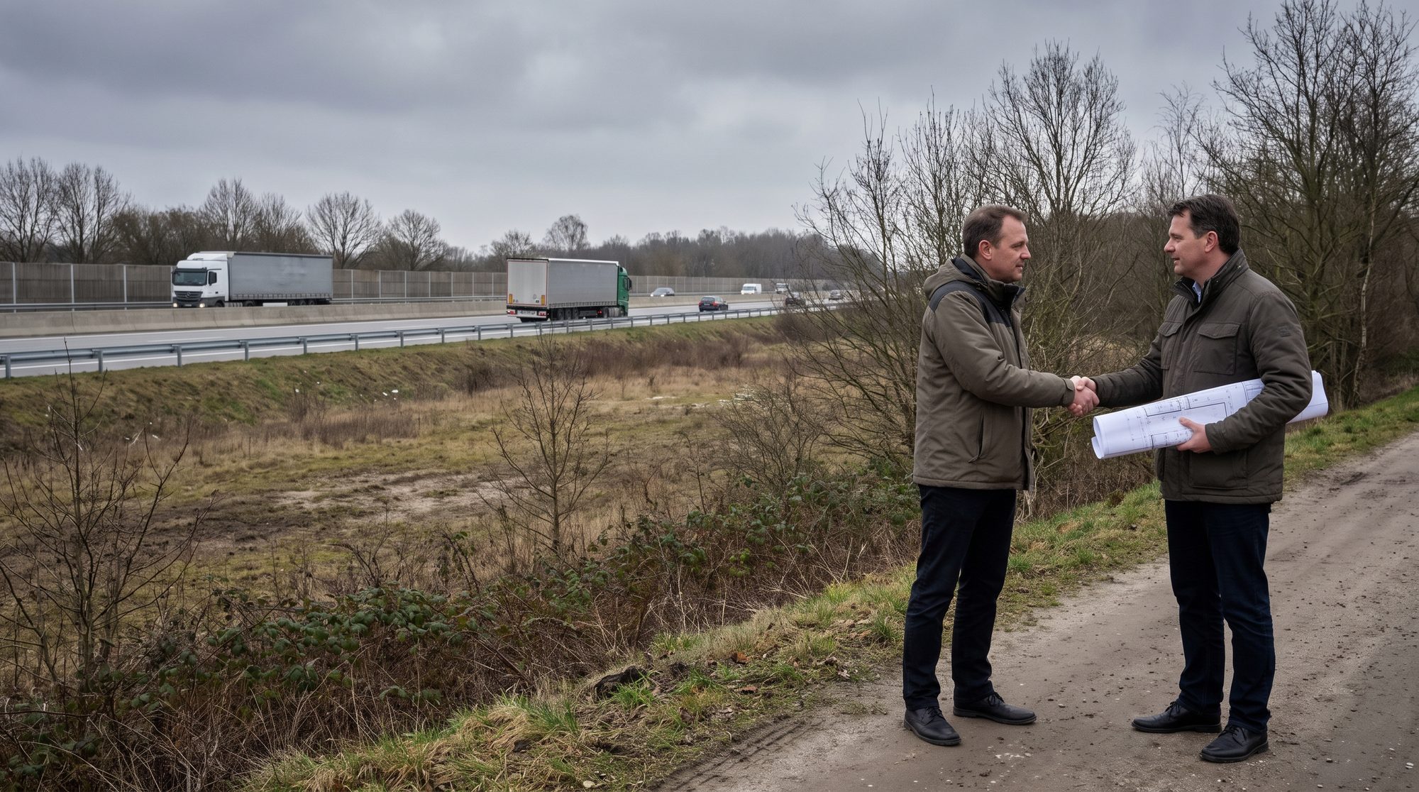 Handschlag / Partnerschaft vor Ladepark-Fläche